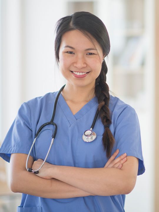 A doctor in scrubs